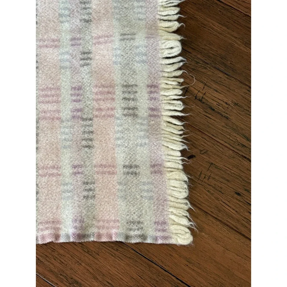 Pendleton Virgin Wool Throw Blanket Pink Purple Plaid Fringe Made in USA Vintage